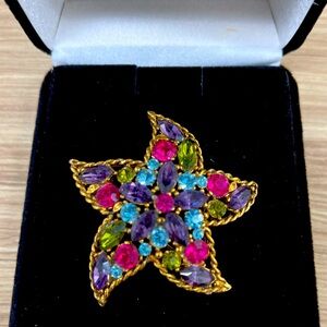 Regency Star Pin Brooch Multicolored Rhinestone MCM Gold Tone 1950’s Signed EUC